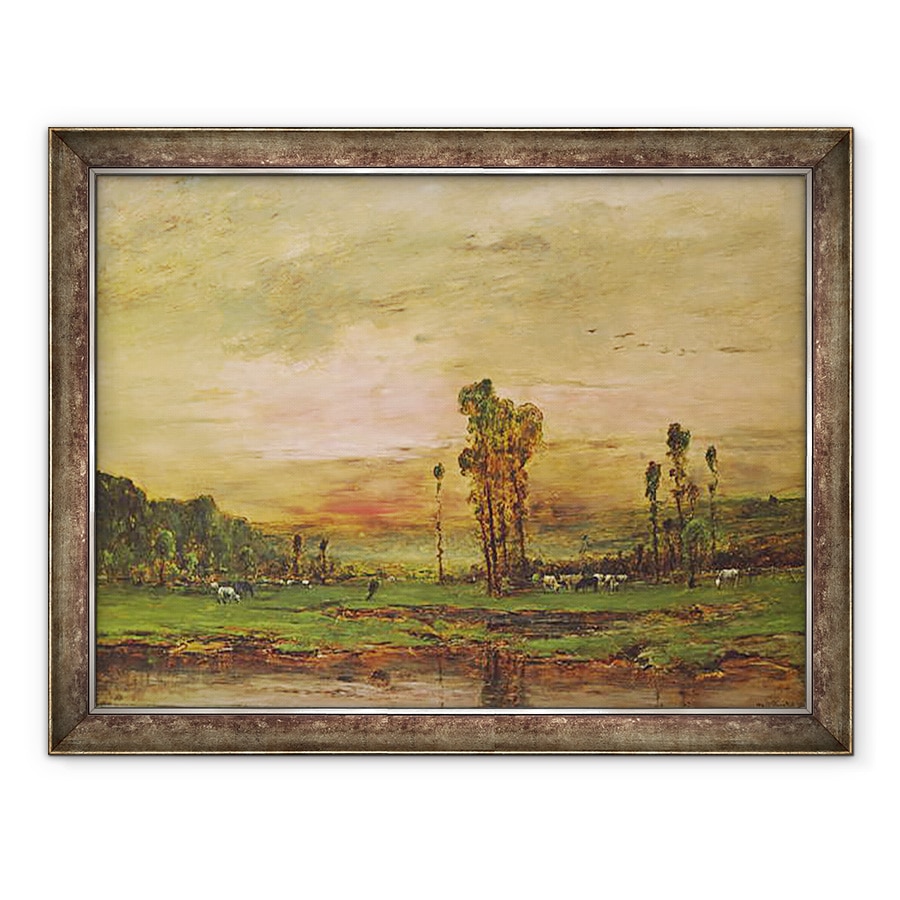 Tablou inramat - Mihaly Munkacsy - Peisaj de seara cu o turma de vite langa Jouy-en-Josas, 70 x 90 cm