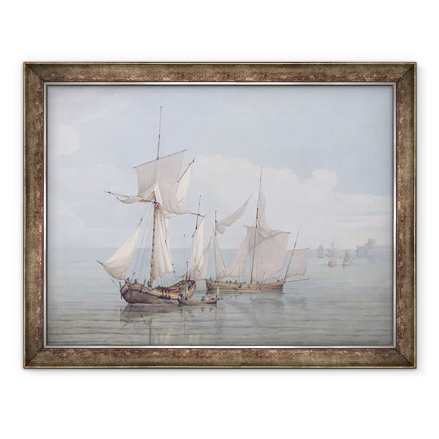 Tablou inramat - John Thomas Serres - Un Hoy si un Lugger cu alte transport maritim pe o mare calma, 60 x 80 cm