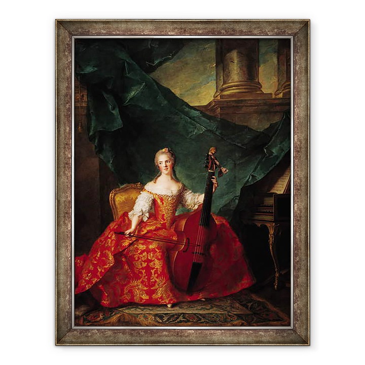 Jean-Marc Nattier - Madame Henriette de France 1727-52 udvari jelmezben basszusgitárral, Keretezett kép, 60 x 80 cm