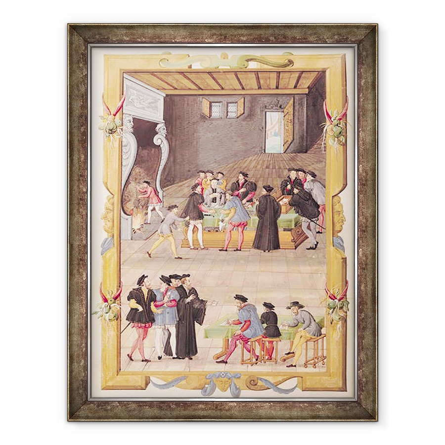 Tablou inramat - Scoala franceza - Dna 5169 f.2v Notarii si secretarii Regelui in Sala Colegiului Notarilor si Secretarilor Regelui, 60 x 80 cm