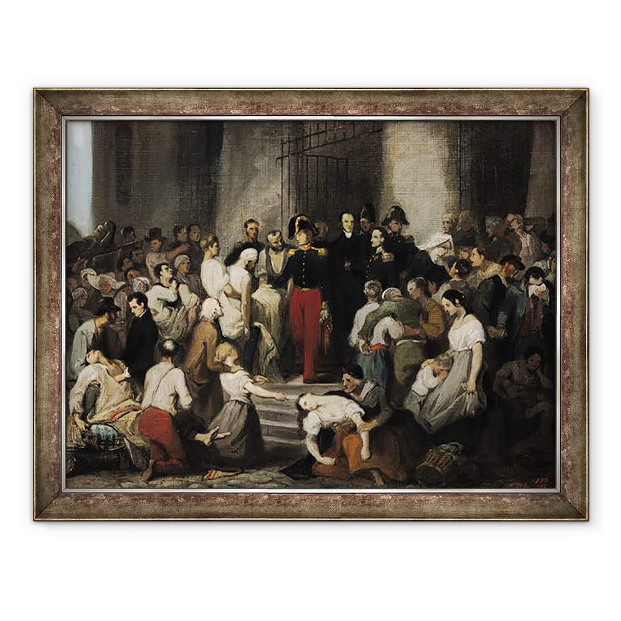 Tablou inramat - Alfred Johannot - Ducele de Orleans viziteaza bolnavii la lHotel-Dieu in timpul epidemiei de holera din 1832, 60 x 80 cm