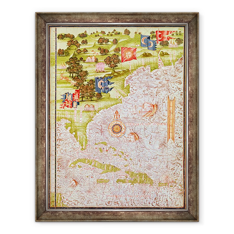 Tablou inramat - Guillaume Le Testu - F.52v Harta Florida si Antilele, de la Cosmographia Universelle, 60 x 80 cm