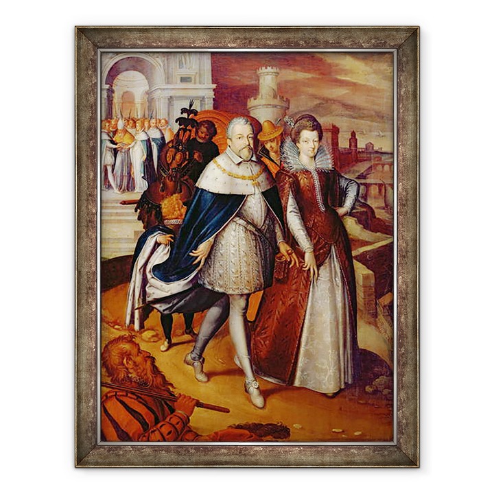 Tablou inramat - Frans II Pourbus - Portret De Ferdinand I 1549-1609 Mare Duce de Toscana si nepoata sa Marie 1573-1642, 70 x 90 cm