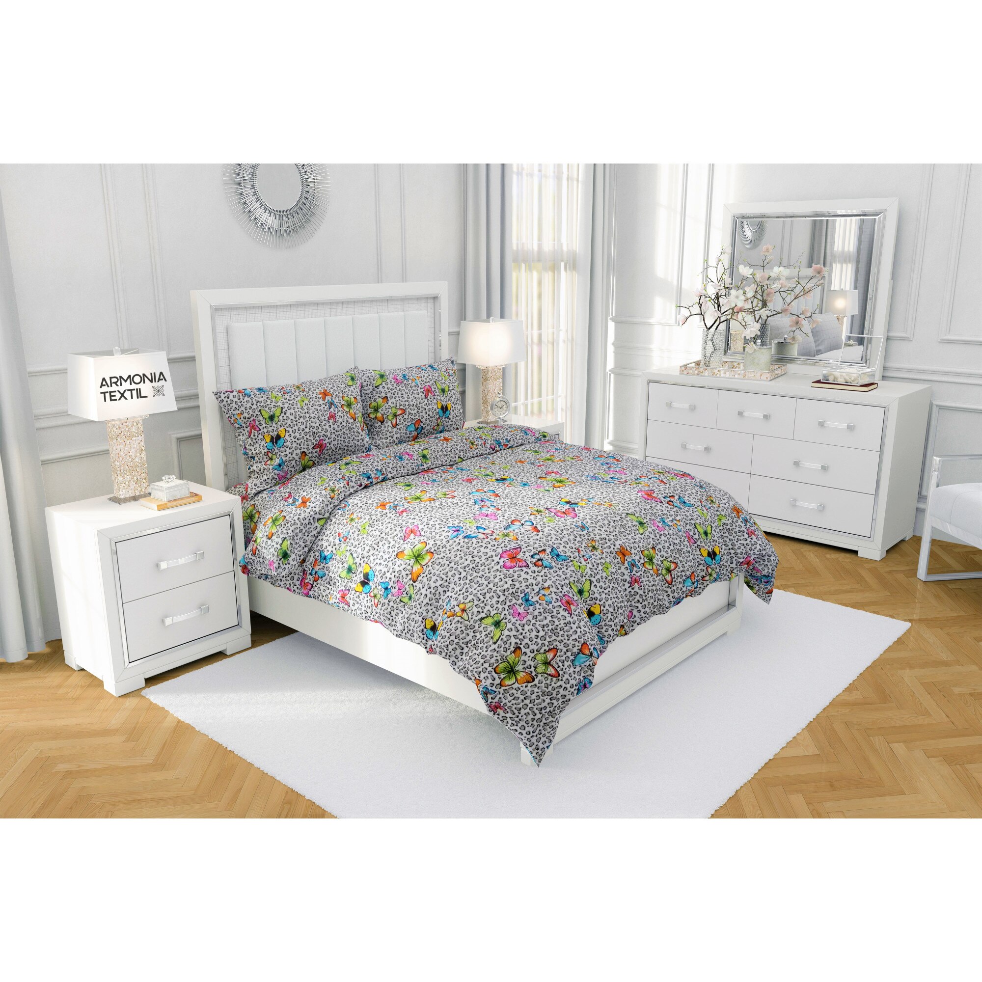 Lenjerie de pat (bumbac 100%) 1 Persoana, 140x220, Alb/Negru, NELL