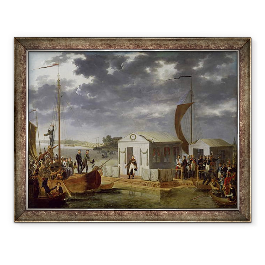 Tablou inramat - Adolphe Roehn - intalnire intre Napoleon Bonaparte 1769-1821 si Alexandru I 1777-1825 al Rusiei la Niemen, 25 iunie 1807, 60 x 80 cm