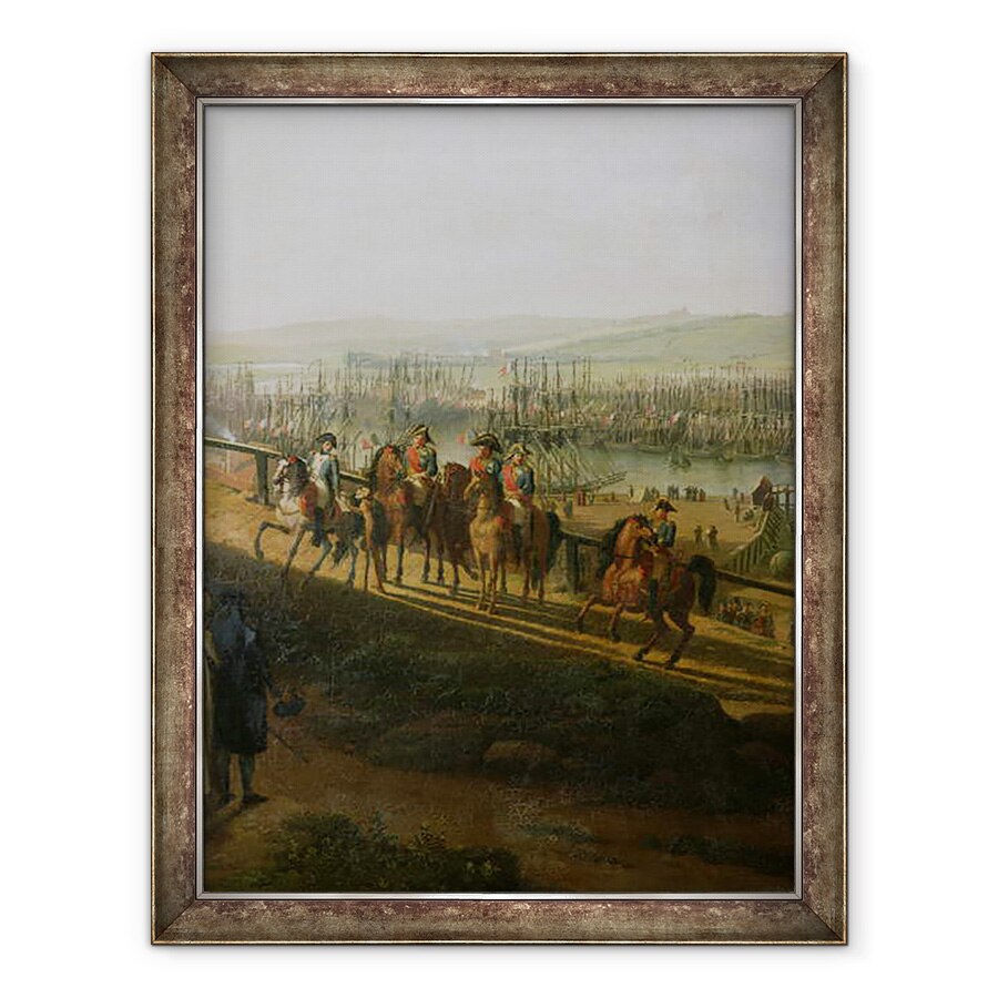 Tablou inramat - Jean-Francois Hue - Napoleon Bonaparte 1769-1821 Vizitand tabara de la Boulogne in iulie 1804, detaliu al lui Napoleon si al Flotilei, 60 x 80 cm