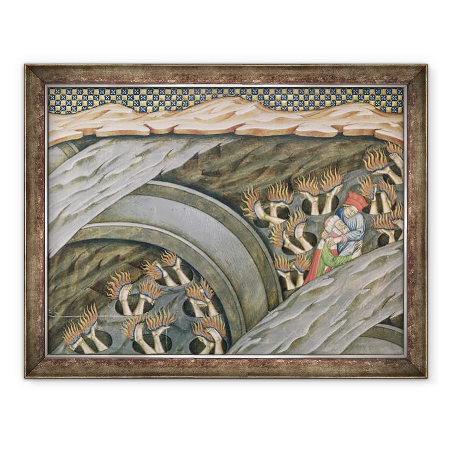 Tablou inramat - Master of the Vitae Imperatorum - Ms 2017 f.245 Infernul lui Dante cu un comentariu de Guiniforte delli Bargigi, 60 x 80 cm