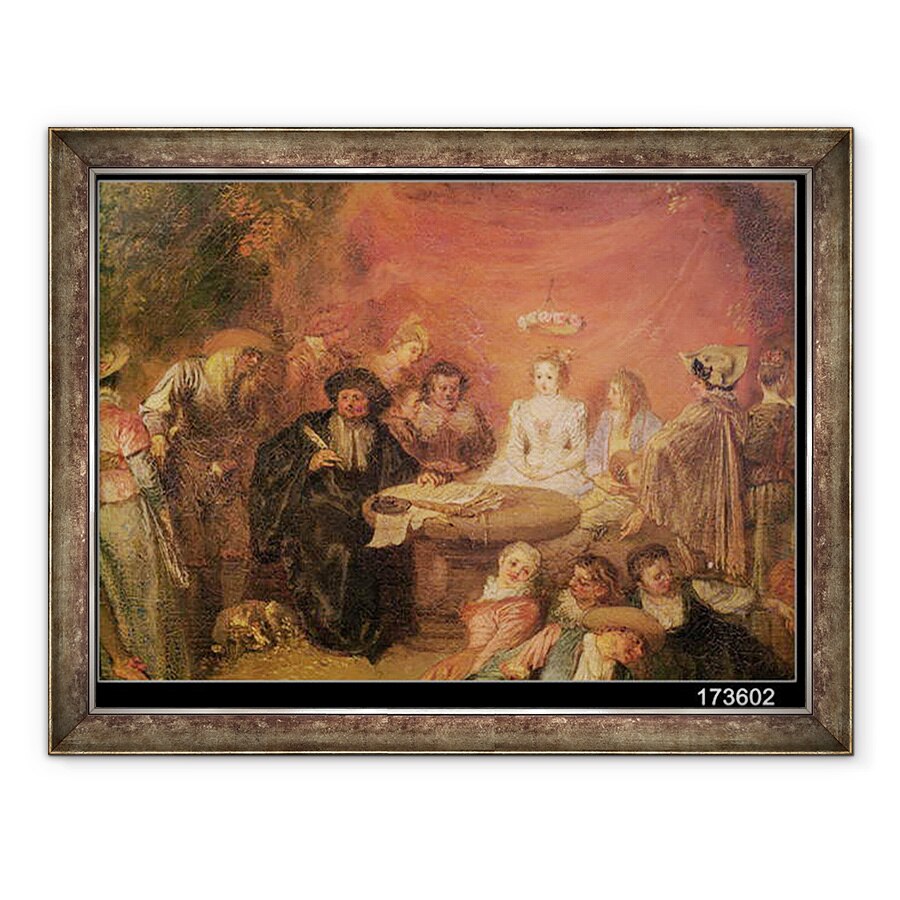 Tablou inramat - Jean Antoine Watteau - Masa miresei si mirelui, detaliu din contractul de casatorie, 70 x 90 cm