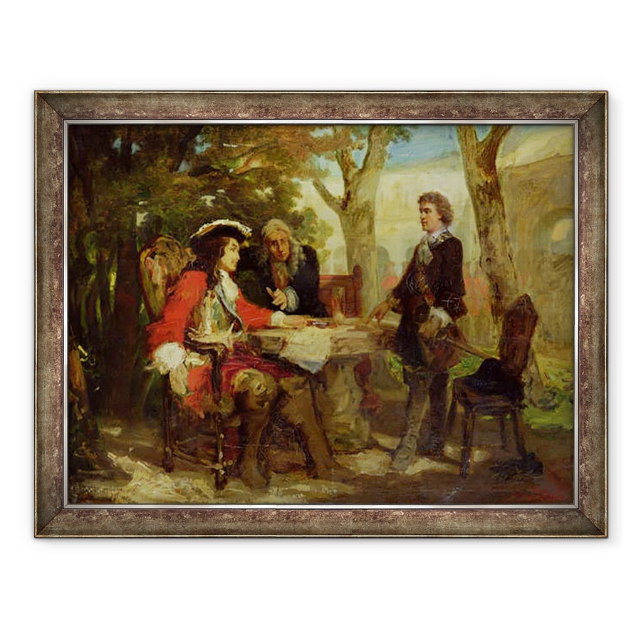 Tablou inramat - Jules Salles-Wagner - intalnire intre Jean Cavalier 1681-1740 si Claude Louis Hector 1653-1734 Duce de Villars, 60 x 80 cm