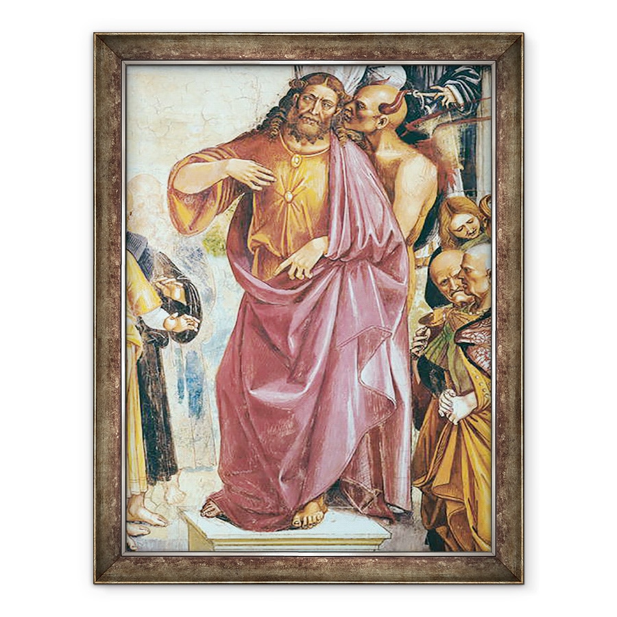 Tablou inramat - Luca Signorelli - Predicarea Anticristului, detaliu al lui Hristos si al diavolului, din Capela Madonnei di San Brizio, 70 x 90 cm
