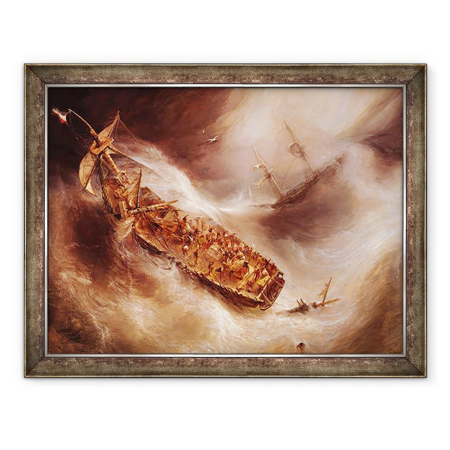 Tablou inramat - Jean Antoine Theodore Gudin - Actul de sacrificiu facut de capitanul Desse fata de nava olandeza Columbus, 70 x 90 cm