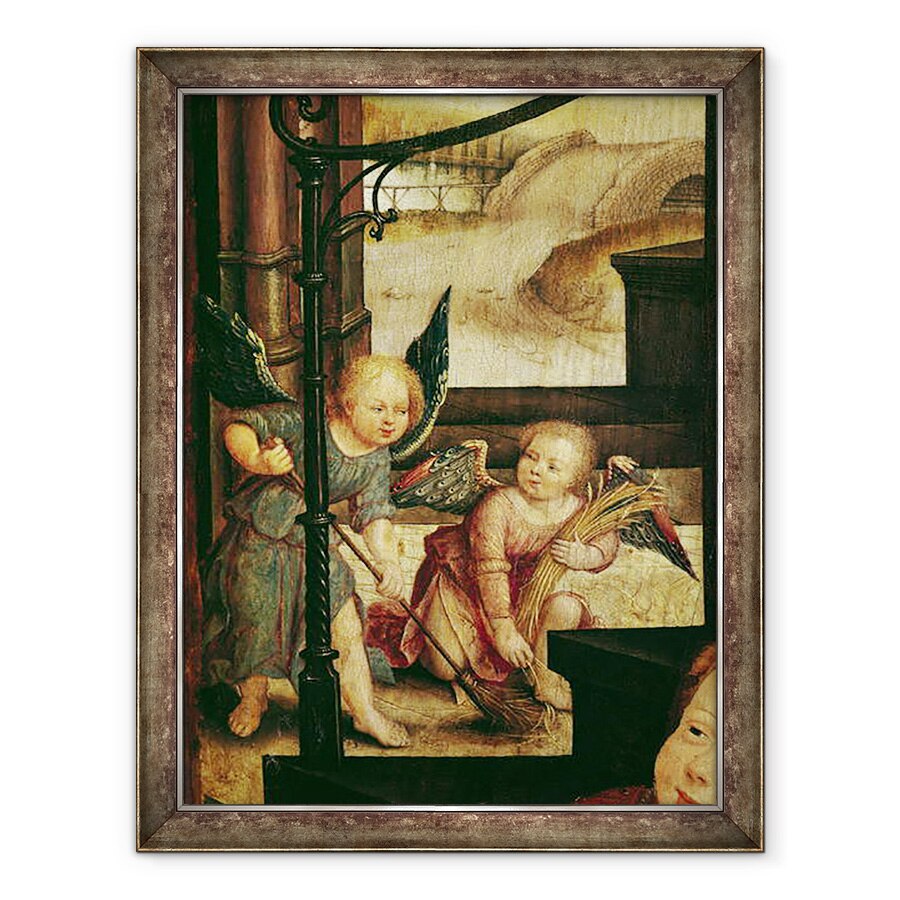 Tablou inramat - Jean Bellegambe the Elder - Triptic al Adoratiei Copilului, detaliu al doi ingeri maturand din panoul din dreapta, 60 x 80 cm