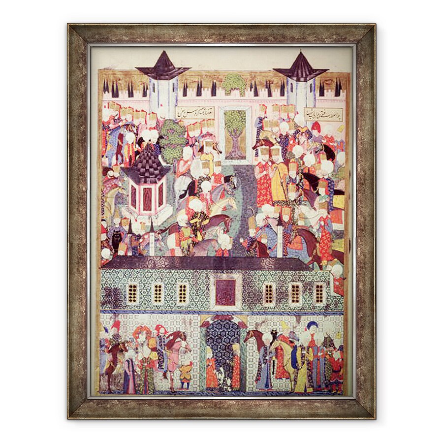 Tablou inramat - Scoala turceasca - H 1517 f.17v Enthronement de Suleyman Magnificul 1494-1566 de Suleymanname de Arifi, 70 x 90 cm