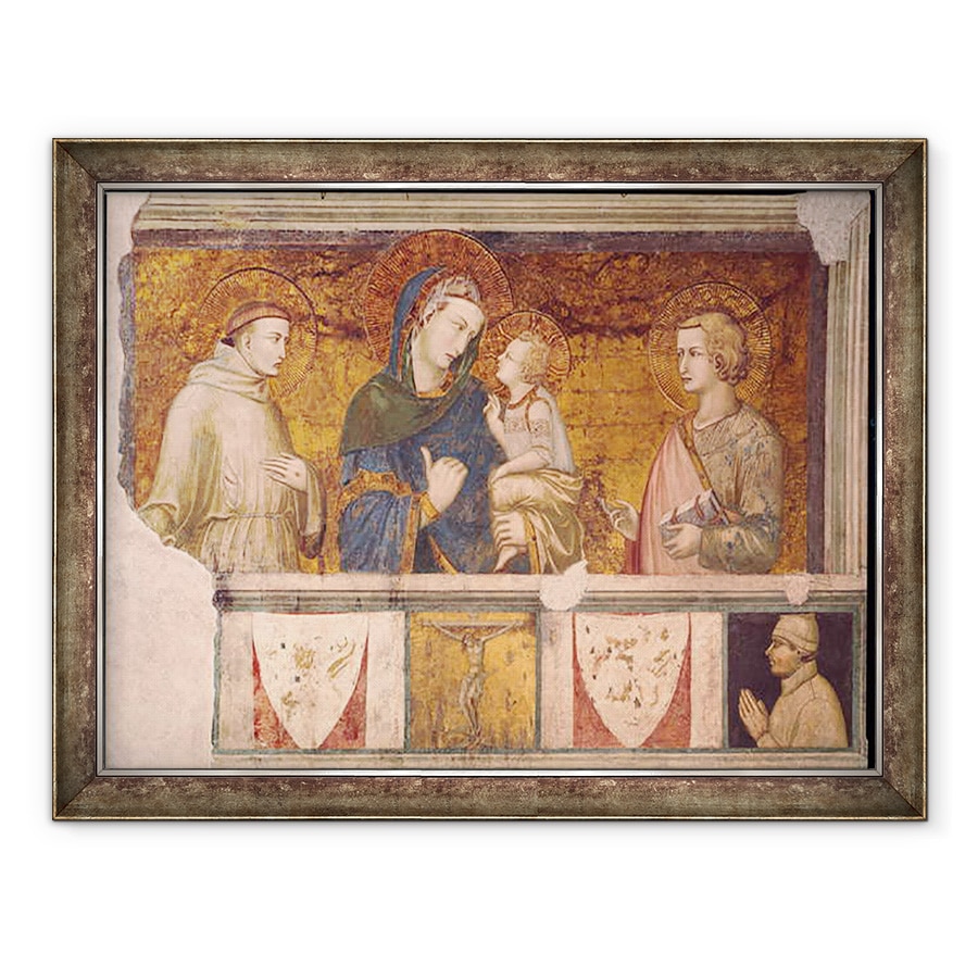 Tablou inramat - Pietro Lorenzetti - Fecioara si Pruncul cu Sfantul Francisc si Sfantul Ioan Evanghelistul, 70 x 90 cm