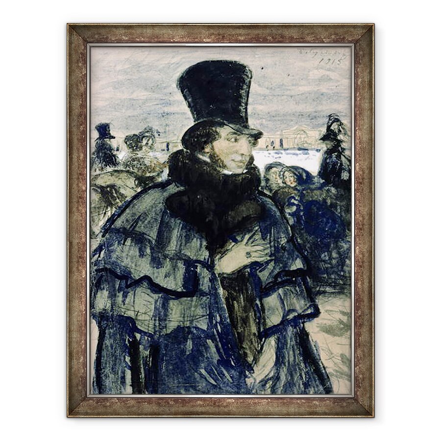 Tablou inramat - Boris Mikhailovich Kustodiev - Portretul lui Alexandru Puskin 1799-1837 pe malul Neva, 70 x 90 cm