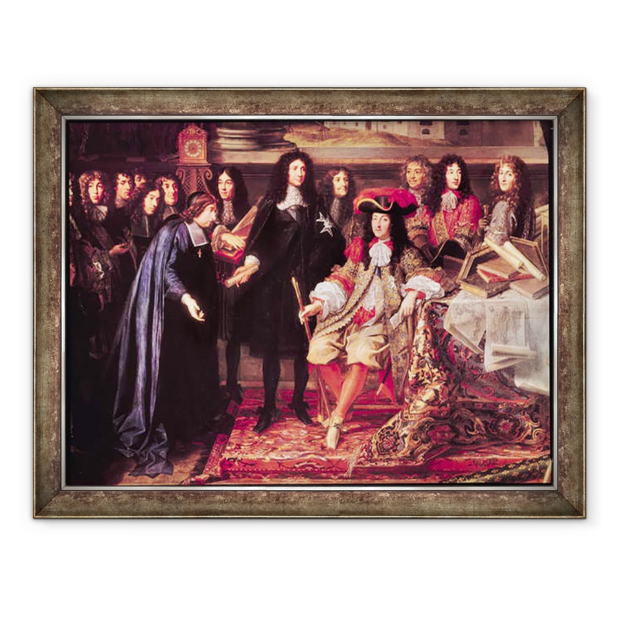 Tablou inramat - Henri Testelin - Jean-Baptiste Colbert 1619-83 Prezentarea membrilor Academiei Regale de stiinta lui Ludovic al XIV-lea 1638-1715 detalii ale partii centrale, 70 x 90 cm