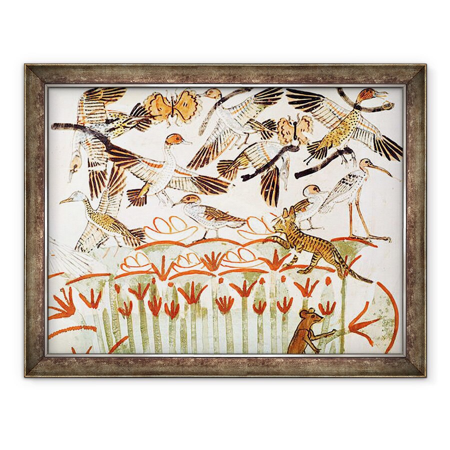 Tablou inramat - Egyptian 18th Dynasty - Pescuitul si pasarile in mlastini, detaliile pasarilor, de la Capela Mormantului din Menna, 70 x 90 cm