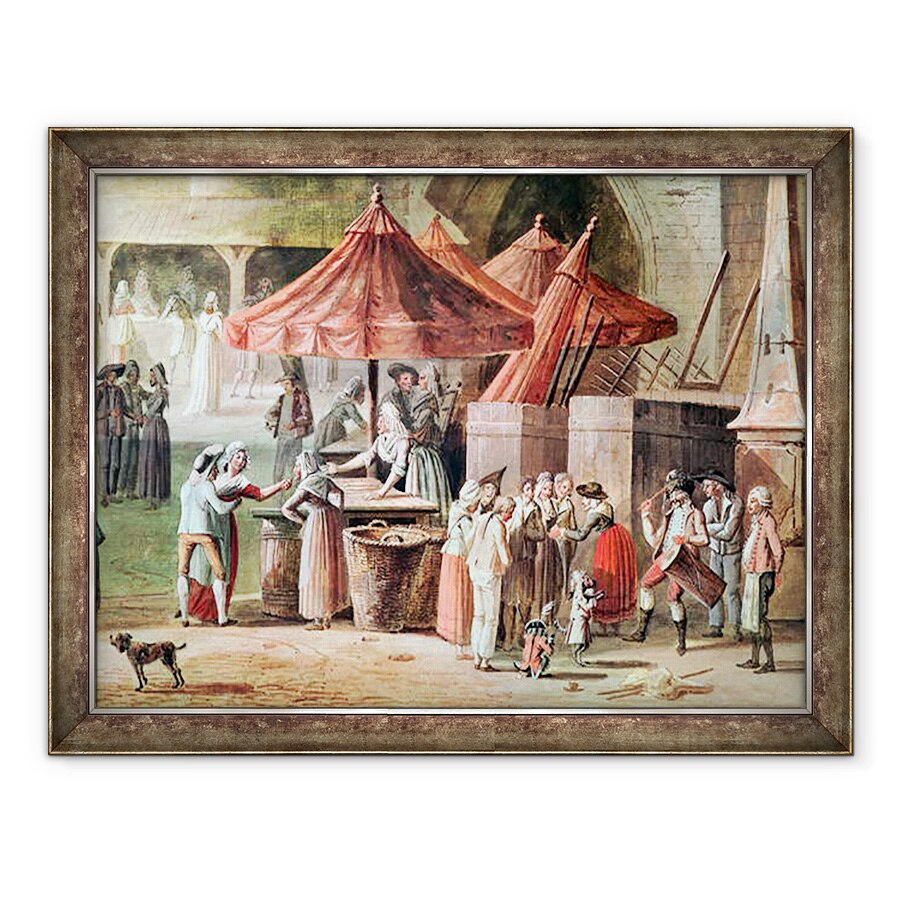 Tablou inramat - Thomas Naudet - Place de lApport-Paris in fata Grand Chatelet, detaliu de comercianti de piata si artisti de strada, 70 x 90 cm