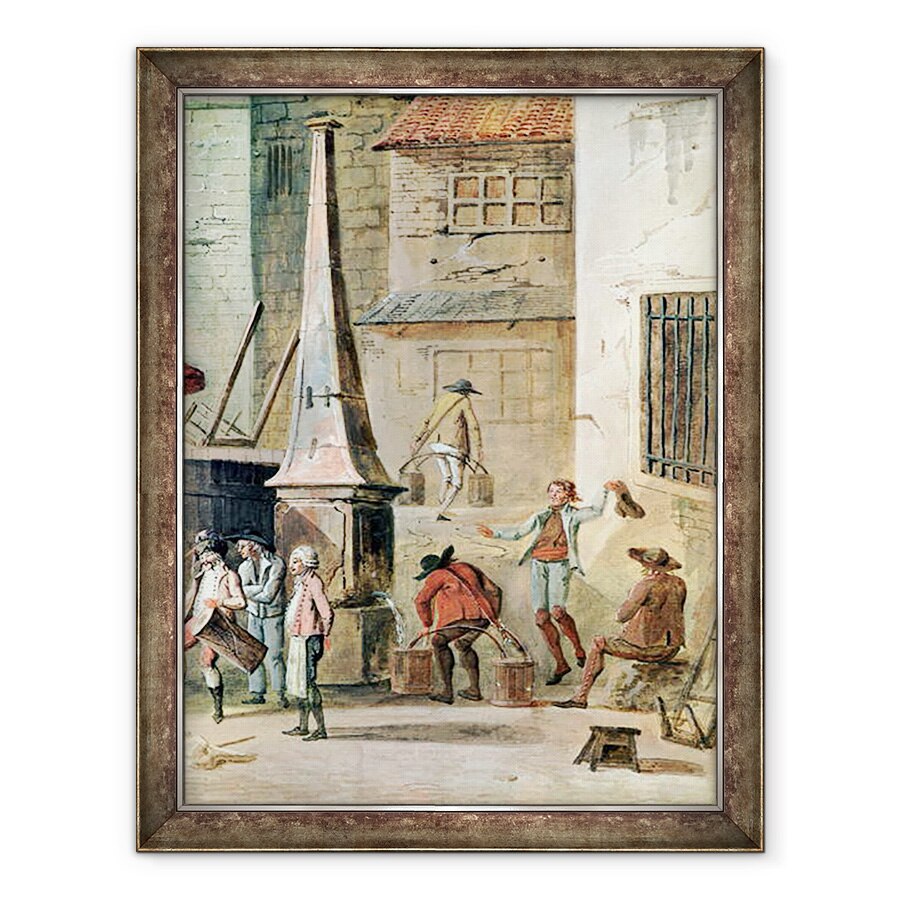 Tablou inramat - Thomas Naudet - Place de lApport-Paris in fata Grand Chatelet, detalii de transportatori de apa, 70 x 90 cm