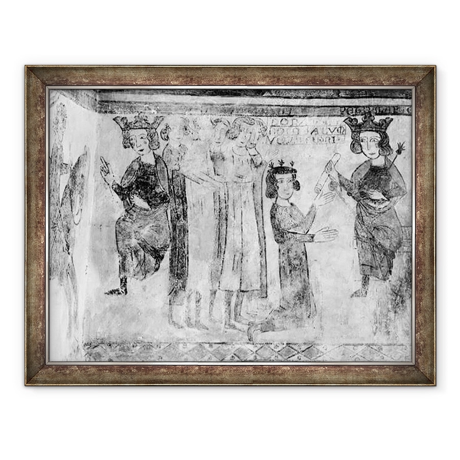 Tablou inramat - Scoala franceza - Carol I 1226-85 Contele de Anjou fiind adus corpul lui Manfred, 70 x 90 cm