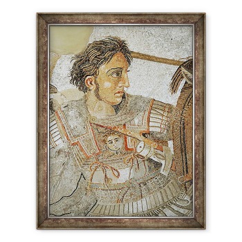 Tablou inramat - Roman - Alexandru cel Mare 356-323 i.Hr., mozaic de podea indepartat din Casa del Fauno de la Pompei, 70 x 90 cm Tablou inramat - Roman - Alexandru cel Mare 356-323 i.Hr., mozaic de podea indepartat din Casa del Fauno de la Pompei, 70 x 90 cm