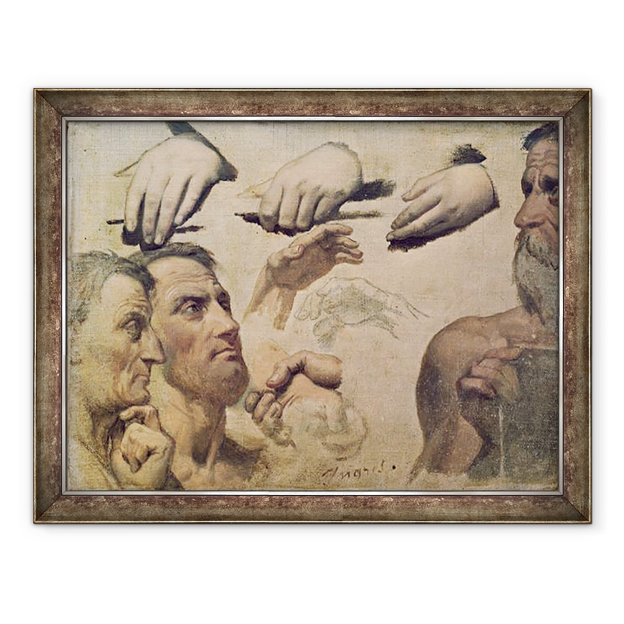 Tablou inramat - Jean Auguste Dominique Ingres - Studiul capetelor si mainilor pentru apoteoza lui Homer, 60 x 80 cm
