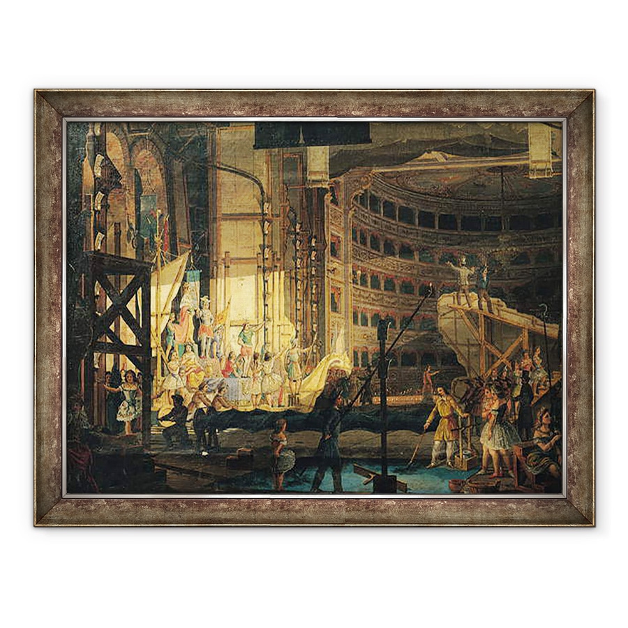Tablou inramat - Scoala Italiana - Pregatirea peisajului intr-un teatru, 70 x 90 cm
