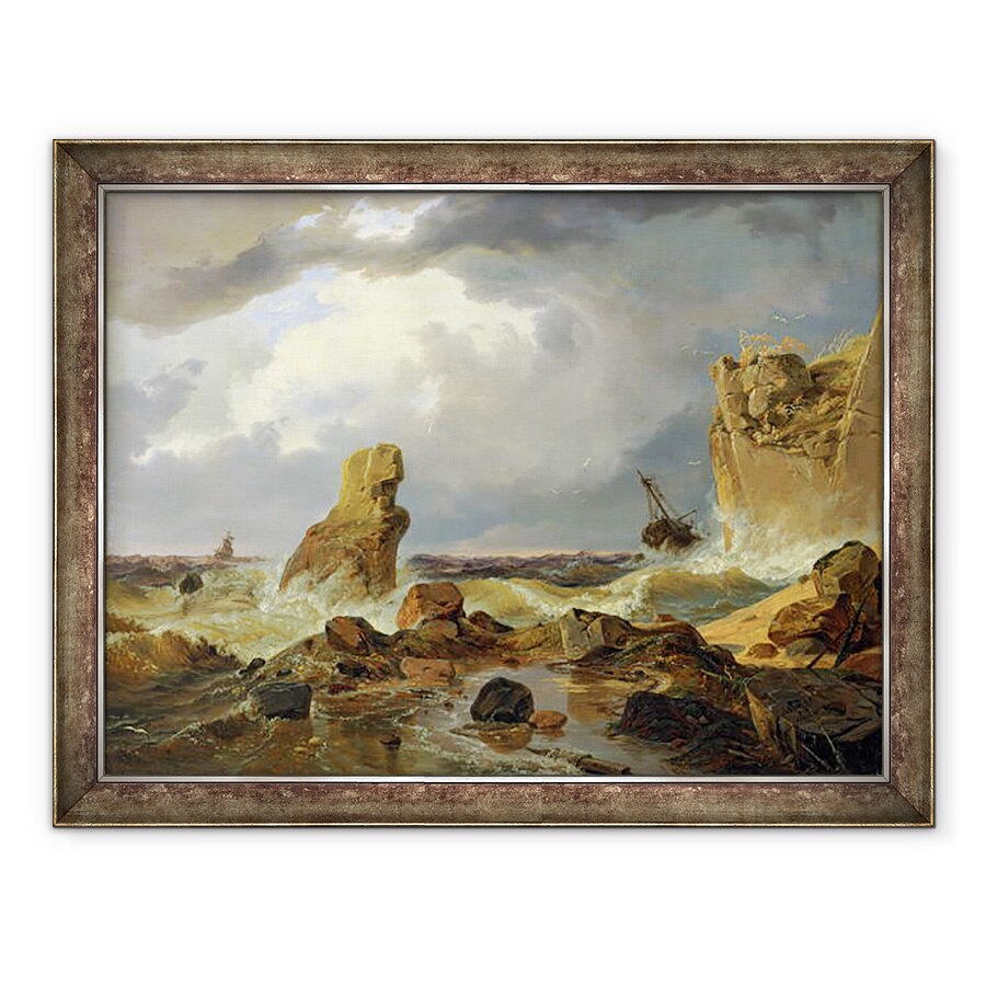 Tablou inramat - Andreas Achenbach - Surf pe o coasta stancoasa, 70 x 90 cm