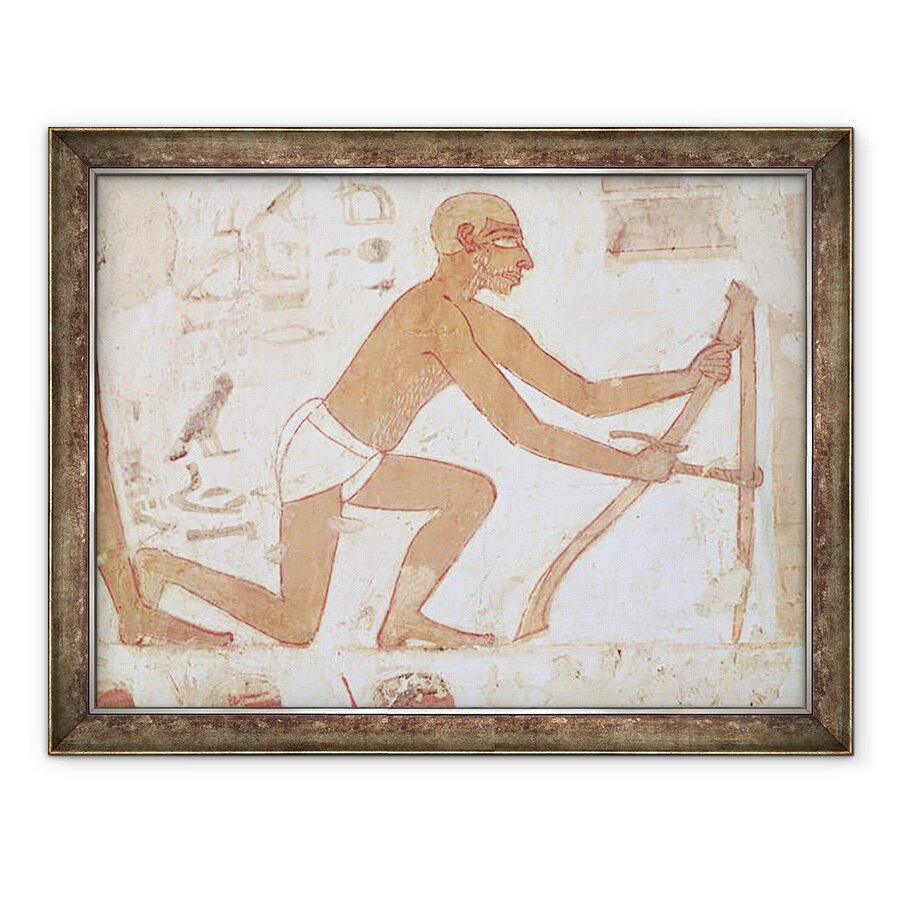 Tablou inramat - Egyptian 18th Dynasty - Constructia unui zid, detaliu al unui om cu o sapa, din mormantul lui Rekhmire, vizirul lui Tuthmosis III si Amenhotep II, 60 x 80 cm
