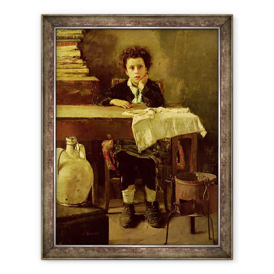 Tablou inramat - Antonio Mancini - Micutul scolar, 60 x 80 cm