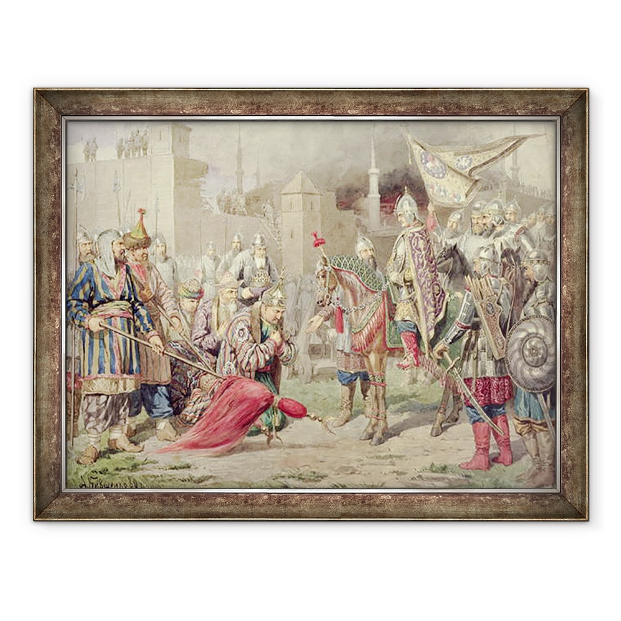 Tablou inramat - Aleksei Danilovich Kivshenko - tarul Ivan IV Vasilievici cel Groaznic 1530-84 cucerirea Kazanului, 60 x 80 cm