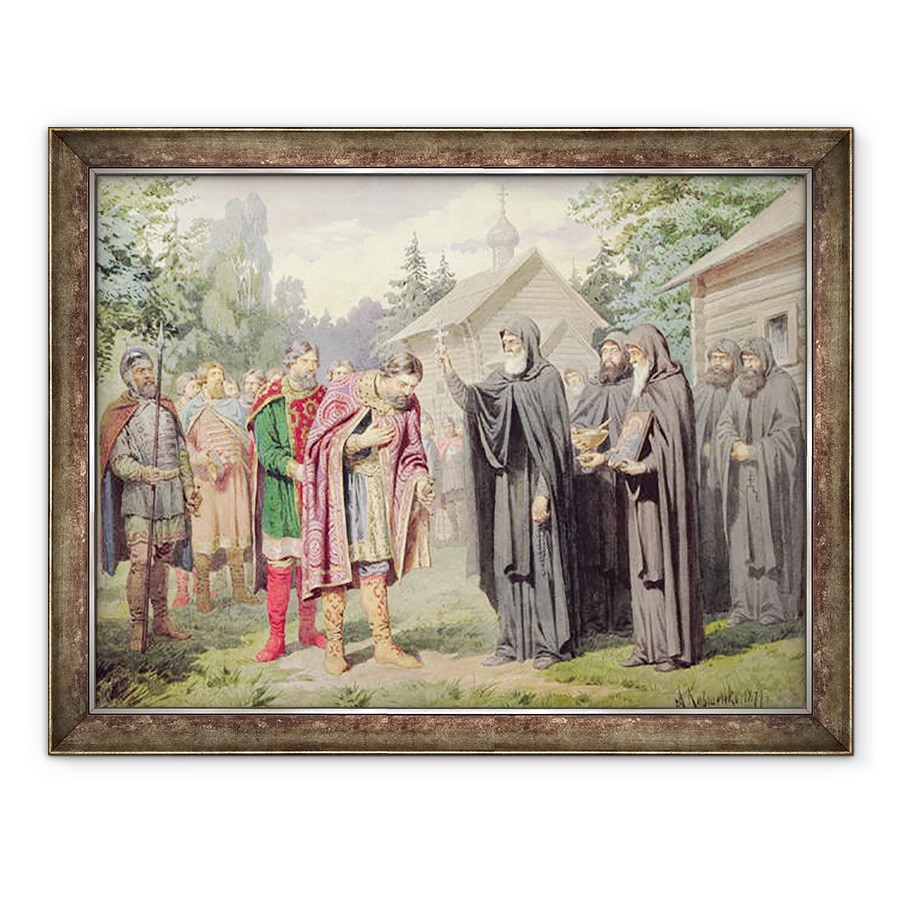 Tablou inramat - Aleksei Danilovich Kivshenko - Ducele Dimitri si Sfantul Sergy la Redonezh inainte de batalia cu tatarii, 60 x 80 cm