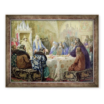 Tablou inramat - Aleksei Danilovich Kivshenko - Consiliul din 1634, inceputul disidentei Bisericii in Rusia, 60 x 80 cm Tablou inramat - Aleksei Danilovich Kivshenko - Consiliul din 1634, inceputul disidentei Bisericii in Rusia, 60 x 80 cm