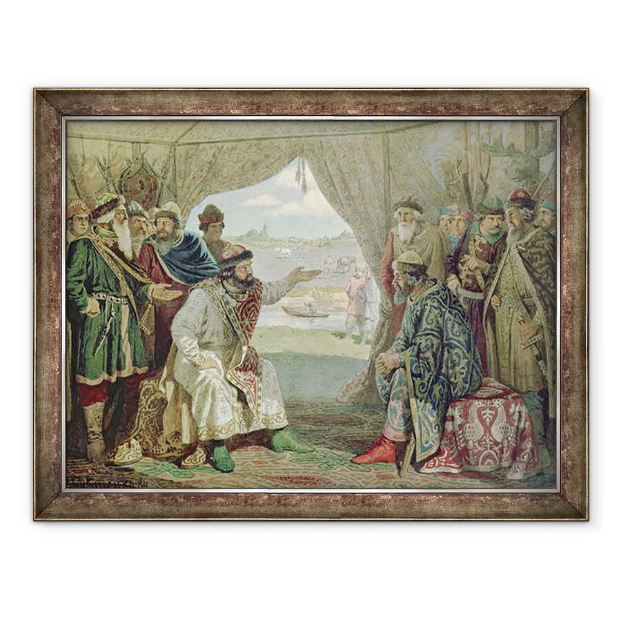 Tablou inramat - Aleksei Danilovich Kivshenko - Conventia Printilor cu Marele Duce Vladimir Monomakh al II-lea 1053-1125 la Dolob in 1103, 60 x 80 cm