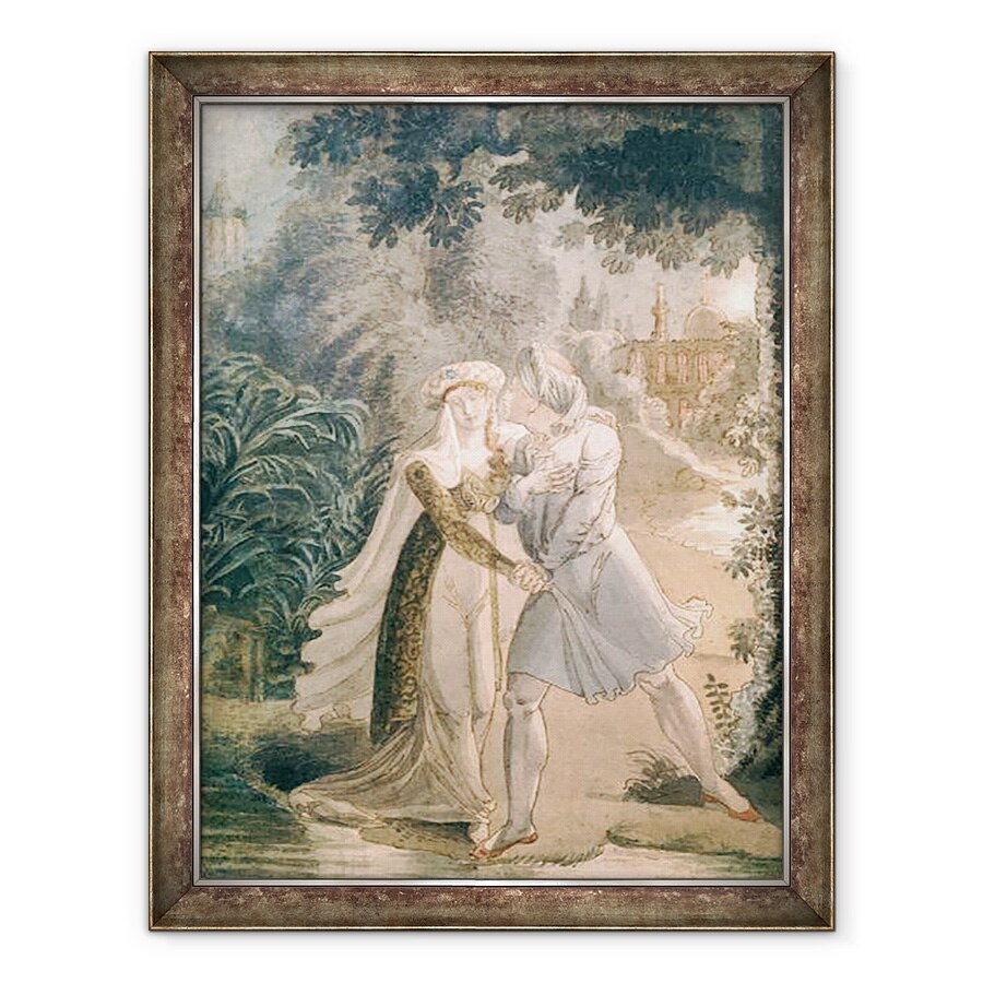 Tablou inramat - Scoala franceza - Blanca si Abon Hamet in Gradinile Alhambrei, 60 x 80 cm