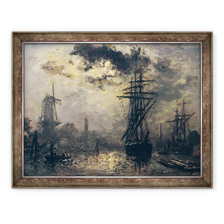 Tablou inramat - Johan-Barthold Jongkind - Vedere la port, sau morile de vant din Rotterdam, 70 x 90 cm