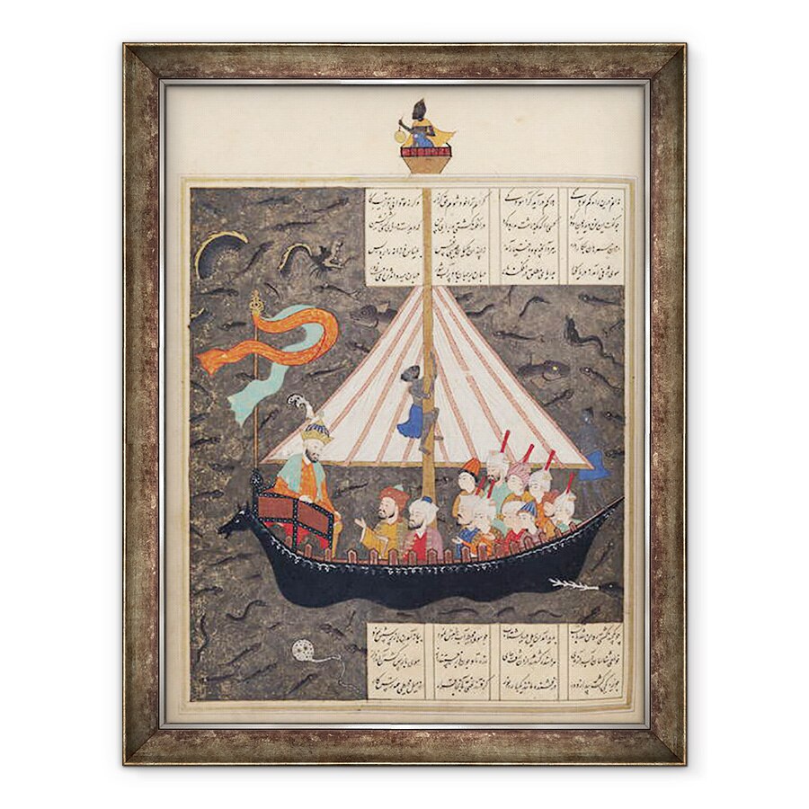 Tablou inramat - Scoala Persana - Doamna D-212 fol.353a Calatoria lui Alexandru cel Mare 356-323 i.Hr. pe Marea Chinei, ilustrare a cartii lui Alexander 1191, 60 x 80 cm