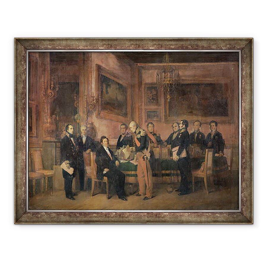 Tablou inramat - Claude Jacquand - Consiliul de Ministri al Tuileries Semnarea Legii Regentei, 15 august 1842, 60 x 80 cm