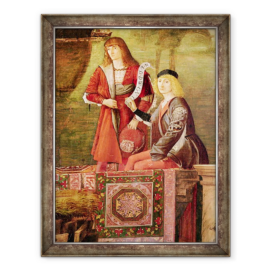 Tablou inramat - Vittore Carpaccio - intalnirea lui Etherius si Ursula si plecarea pelerinilor, din ciclul St Ursula, detalii a doi barbati din centru, 60 x 80 cm