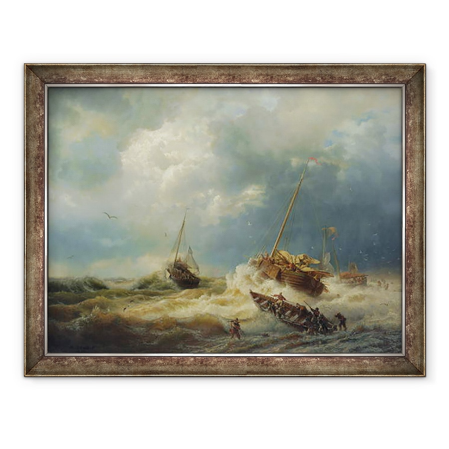 Tablou inramat - Andreas Achenbach - Navele intr-o furtuna pe coasta olandeza, 70 x 90 cm