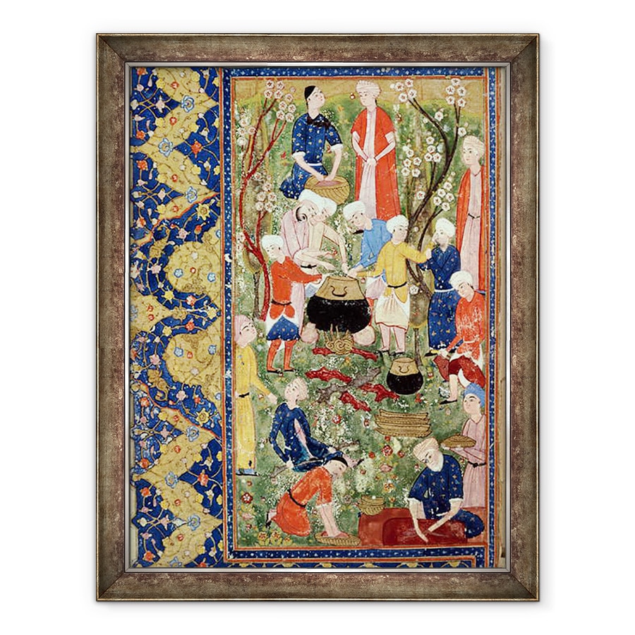 Tablou inramat - Scoala Persana - Pregatirea unei mese, ilustratie dintr-un poem epic de Hafiz Shirazi, 70 x 90 cm