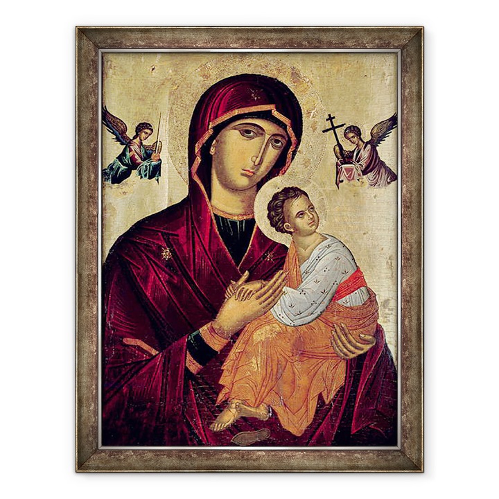 Tablou inramat - Scoala greaca - Icoana ilustrand Sfanta Maica a Pasiunii, 60 x 80 cm