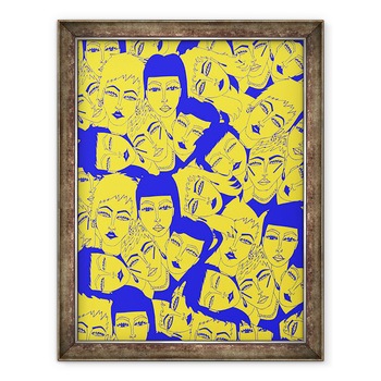 Tablou inramat - Daisy de Villeneuve - Fete galbene si albastre, 60 x 80 cm Tablou inramat - Daisy de Villeneuve - Fete galbene si albastre, 60 x 80 cm