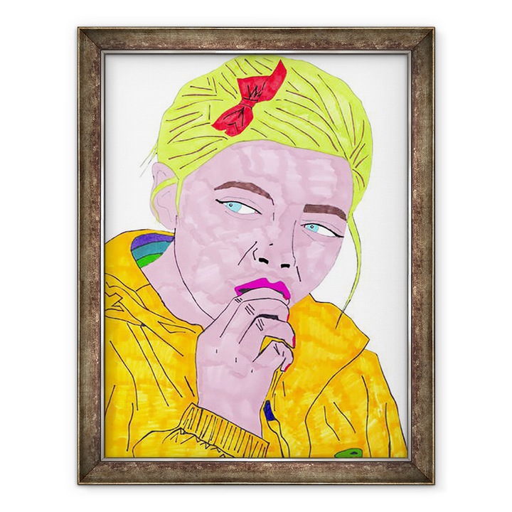 Tablou inramat - Daisy de Villeneuve - Buze roz Fata Blonda, 60 x 80 cm