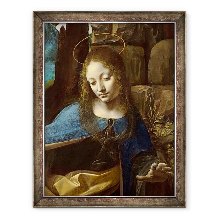 Tablou inramat - Leonardo da Vinci - Detaliu al Capului Fecioarei, de la Fecioara Stancilor Fecioara cu Pruncul Sfant Ioan adorand Pruncul Hristos insotit de un inger detaliu, 70 x 90 cm
