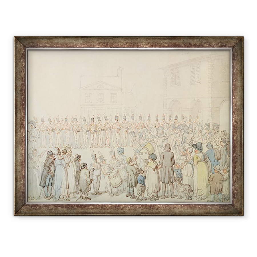 Tablou inramat - Thomas Rowlandson - O revizuire a militiei Northamptonshire la Brackley, 70 x 90 cm