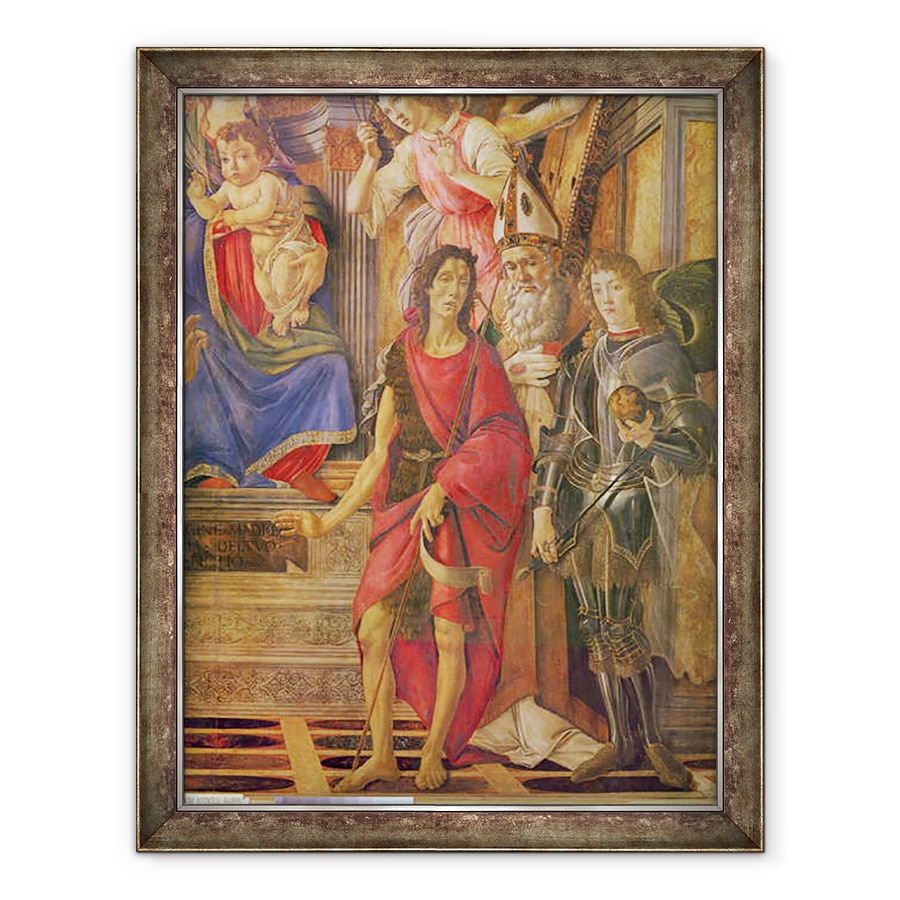 Tablou inramat - Sandro Botticelli - Altarul Sfantului Barnaba, Fecioara si Pruncul intronat, detaliu al Sfantului Ioan Botezatorul, Sfantul Ignace Episcopul Antiohia, Sfantul Mihail, 60 x 80 cm