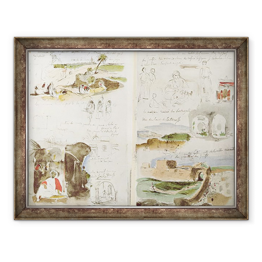 Tablou inramat - Ferdinand Victor Eugene Delacroix - Album din Africa de Nord si Spania, principalul deal Meknès, vedere la intrarea in oras si cartierul evreiesc Fol. 23, 60 x 80 cm