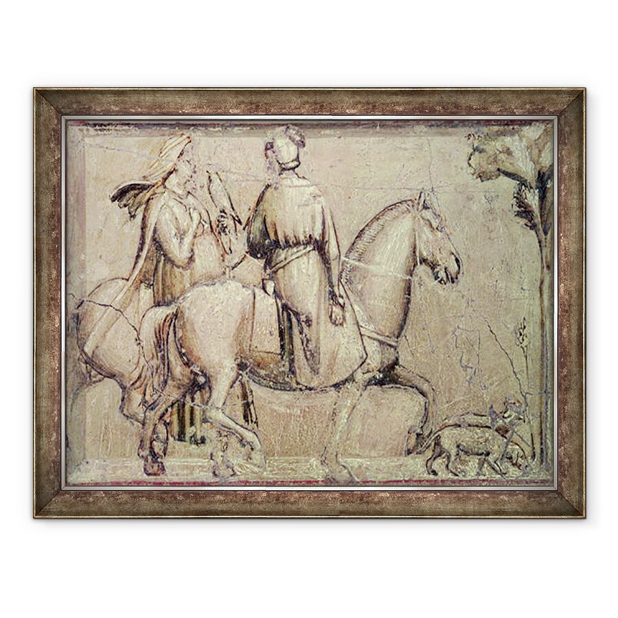Tablou inramat - Giotto di Bondone - Alegorie de Justitie, inainte de restaurare detaliu a doi calareti care pleaca la vanatoare cu un soim, 60 x 80 cm