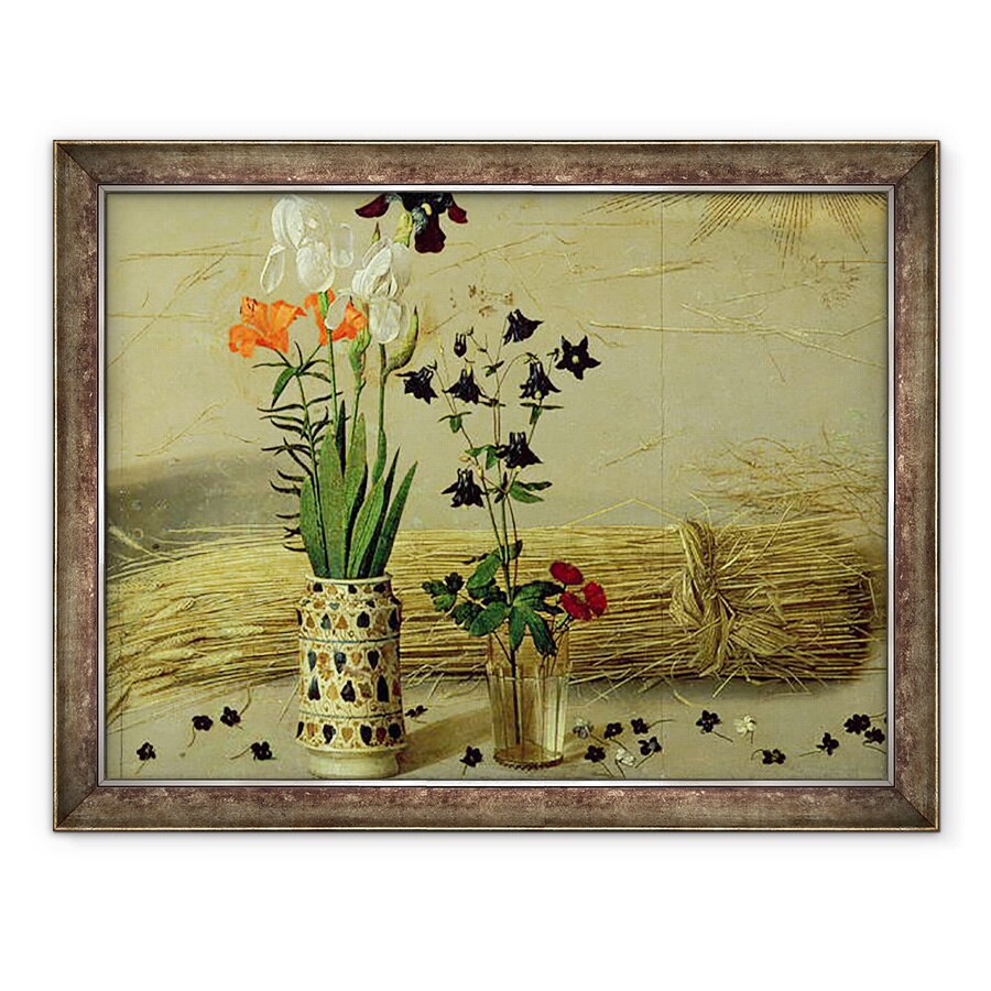 Tablou inramat - Hugo van der Goes - Detaliu de flori, de la panoul central al Altarpiesei Portinari, 70 x 90 cm